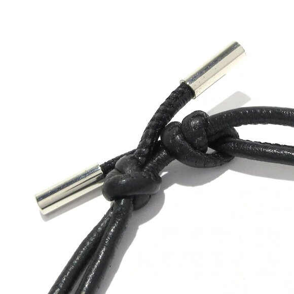 Auth DIOR/ChristianDior ITALIC Bracelet Silver Black Calf Leather Bracelet - Picture 5 of 6